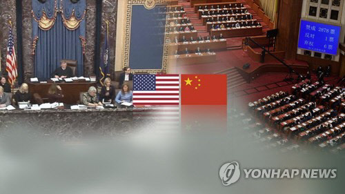 美의회, 중국제재법안 의결…中 "단호히 대응할 것" (CG)[연합뉴스TV 제공]